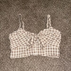 Lush Tan & White Tie Front Crop Top